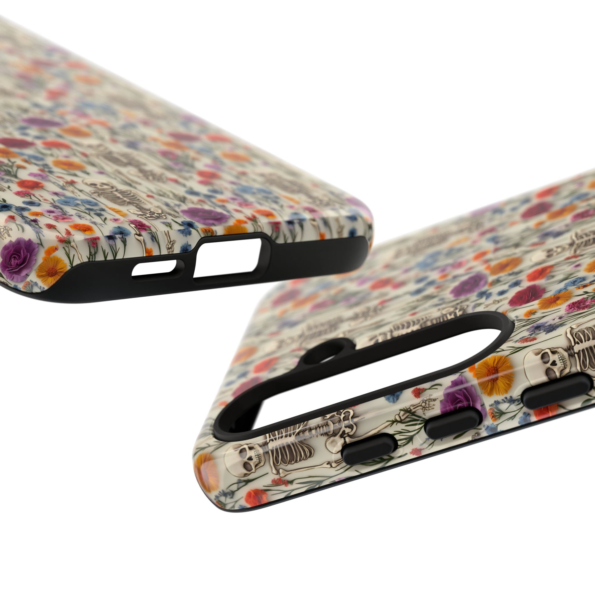 Skeleton Floral Phone Case – Gothic Vintage Botanical Skull Cover for iPhone, Samsung & Pixel Models