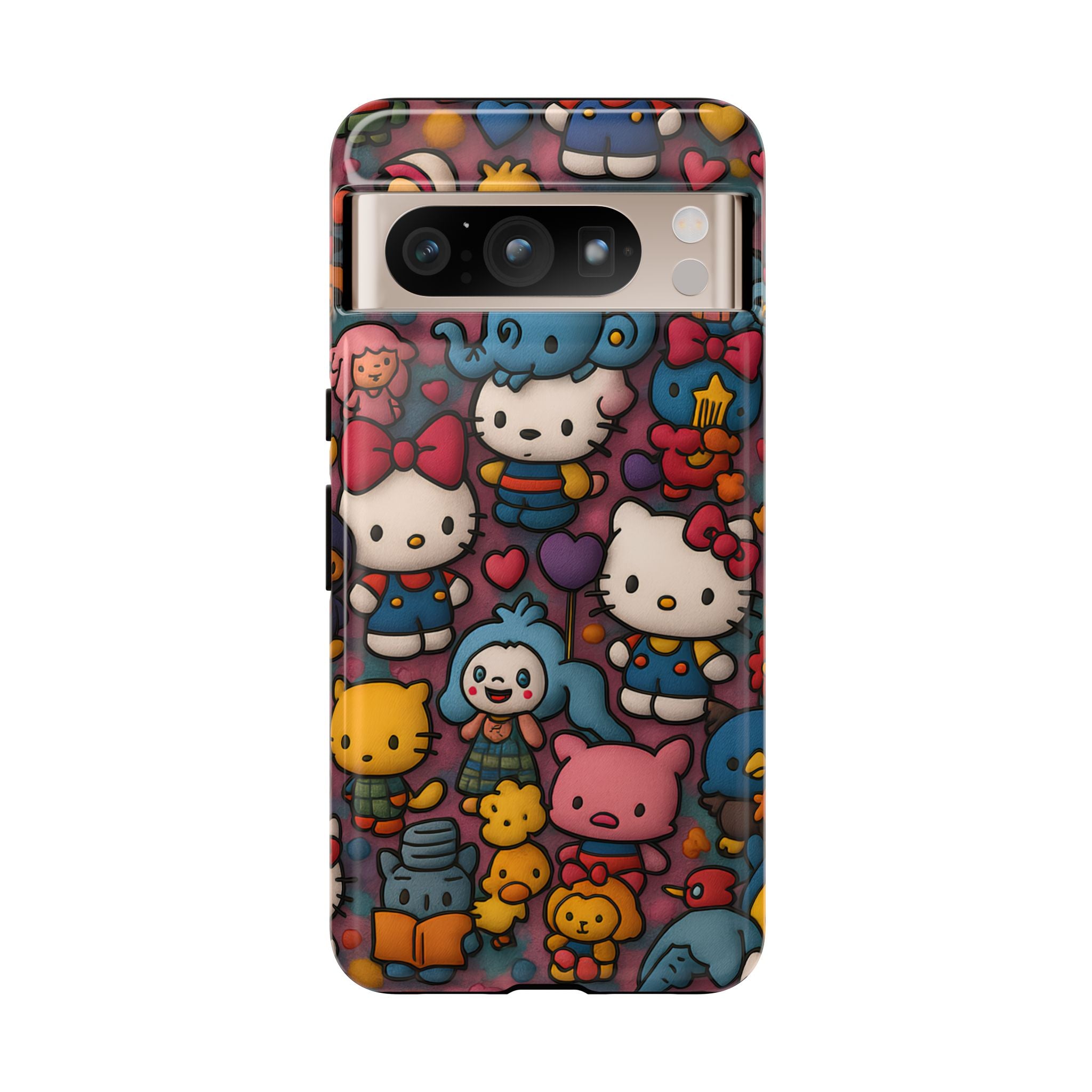 Cute Kawaii Cartoon Phone CaseColorful Hello Kitty Style Collage Cover for iPhone & Samsung