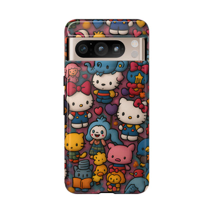 Cute Kawaii Cartoon Phone CaseColorful Hello Kitty Style Collage Cover for iPhone & Samsung