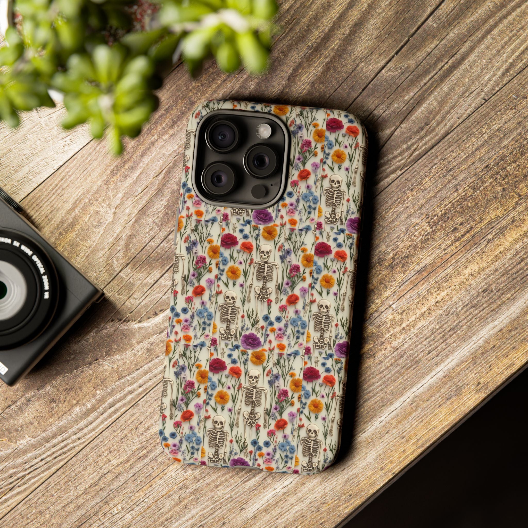 Skeleton Floral Phone Case – Gothic Vintage Botanical Skull Cover for iPhone, Samsung & Pixel Models