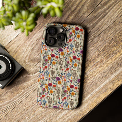 Skeleton Floral Phone Case – Gothic Vintage Botanical Skull Cover for iPhone, Samsung & Pixel Models