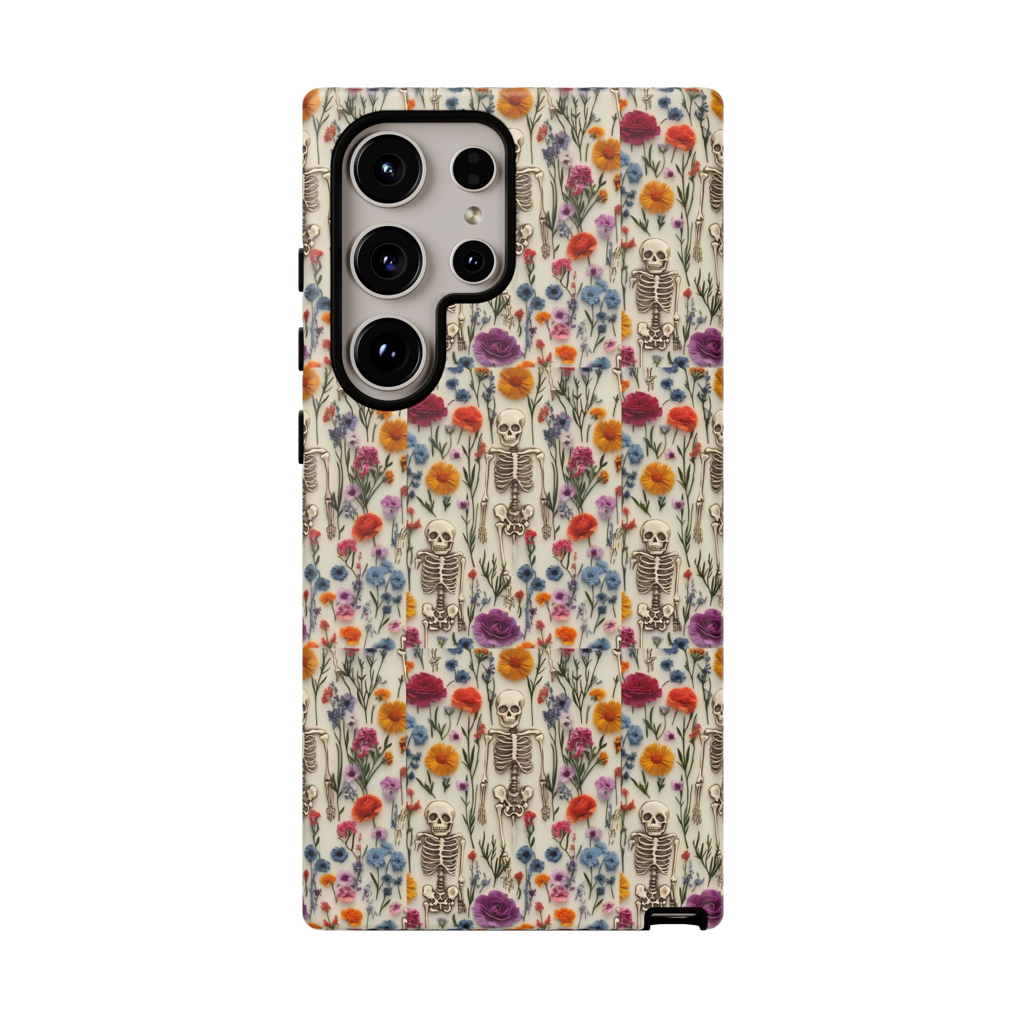 Skeleton Floral Phone Case – Gothic Vintage Botanical Skull Cover for iPhone, Samsung & Pixel Models