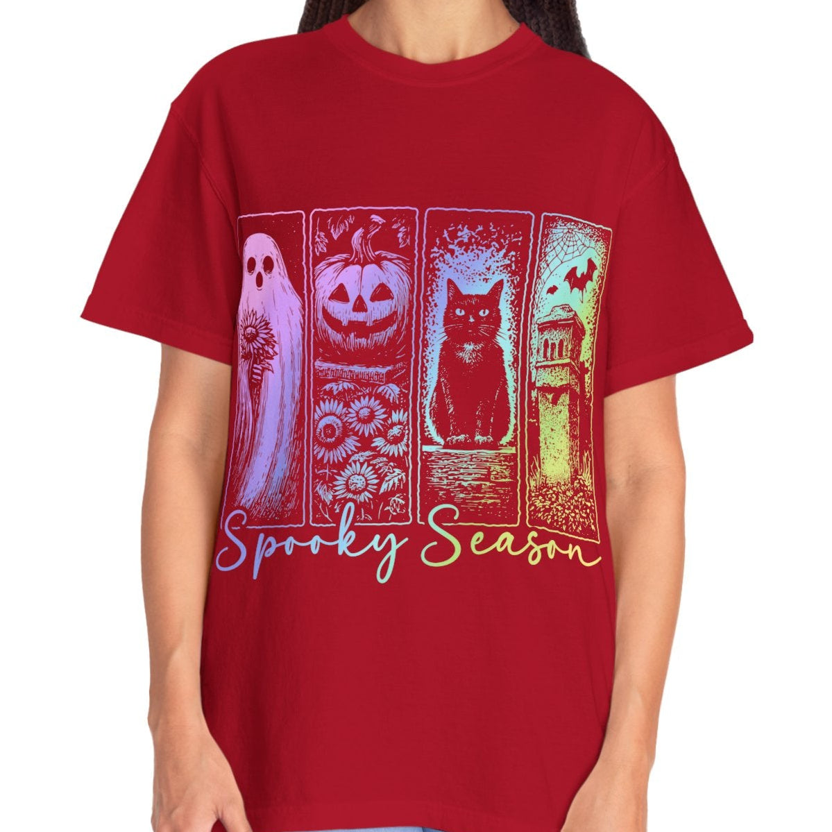 Spooky Season Halloween Shirt for Women Ghost Cat Pumpkin Tee – Cute Fall Aesthetic Witchy Graphic T-Shirt