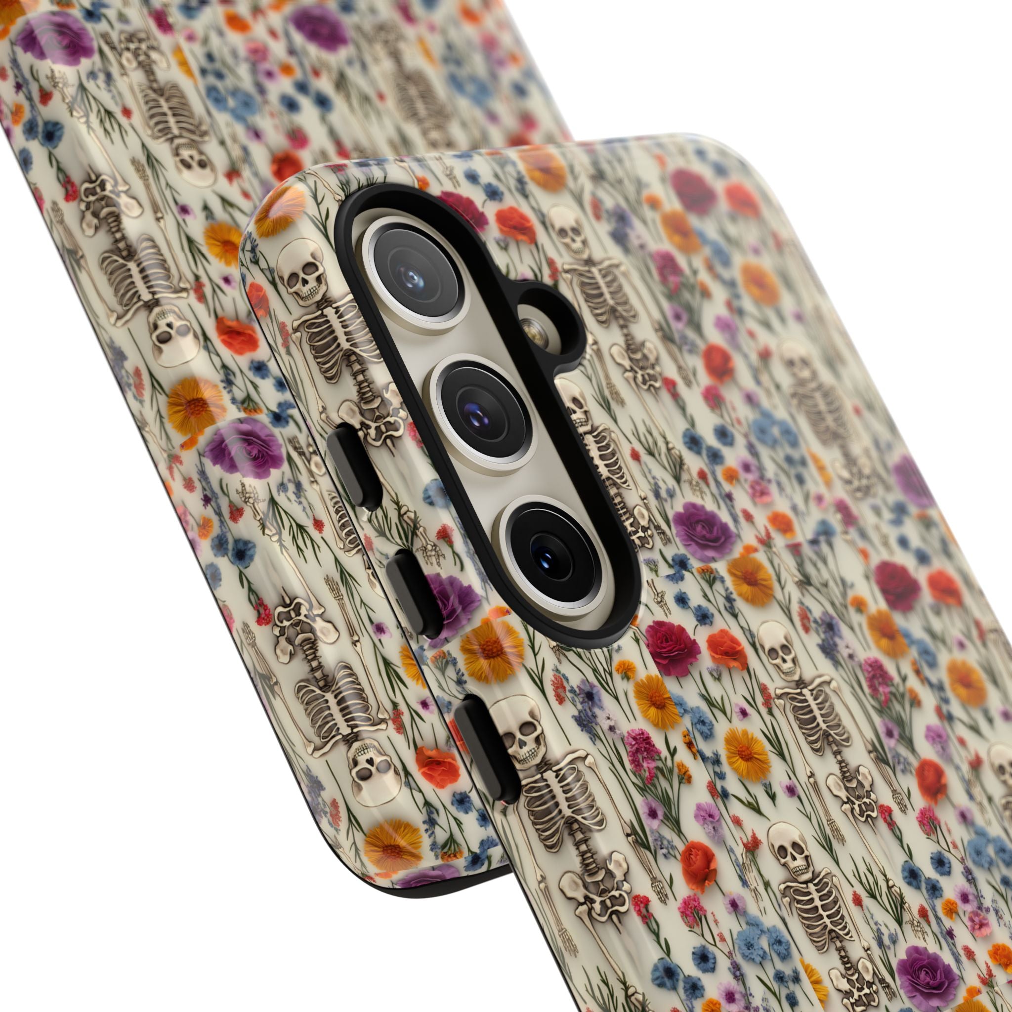 Skeleton Floral Phone Case – Gothic Vintage Botanical Skull Cover for iPhone, Samsung & Pixel Models