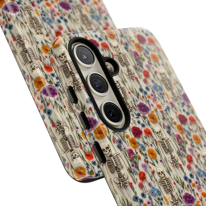 Skeleton Floral Phone Case – Gothic Vintage Botanical Skull Cover for iPhone, Samsung & Pixel Models