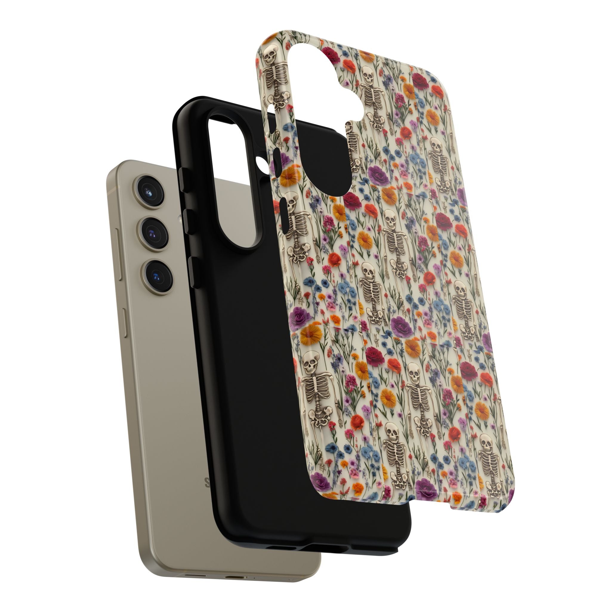 Skeleton Floral Phone Case – Gothic Vintage Botanical Skull Cover for iPhone, Samsung & Pixel Models
