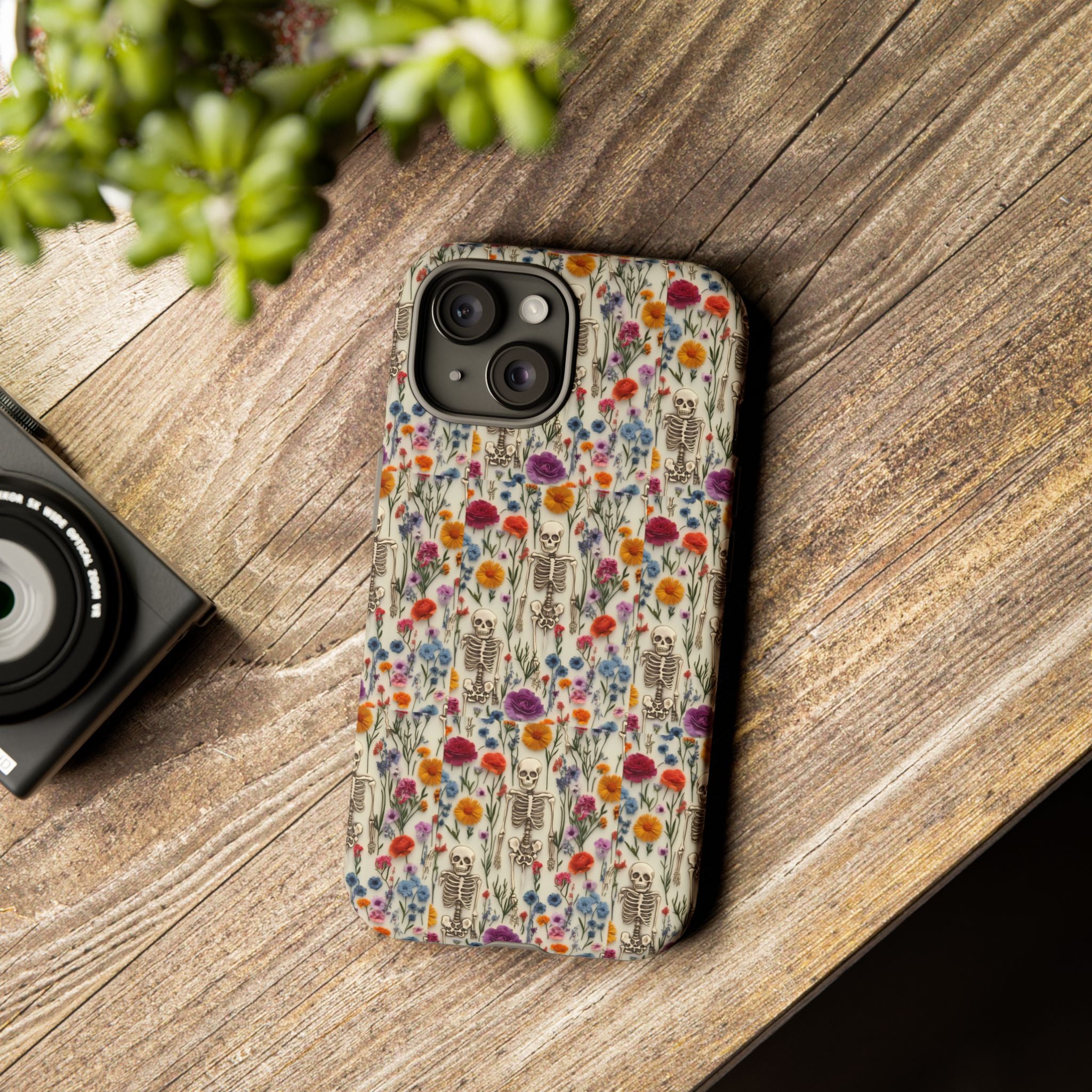 Skeleton Floral Phone Case – Gothic Vintage Botanical Skull Cover for iPhone, Samsung & Pixel Models