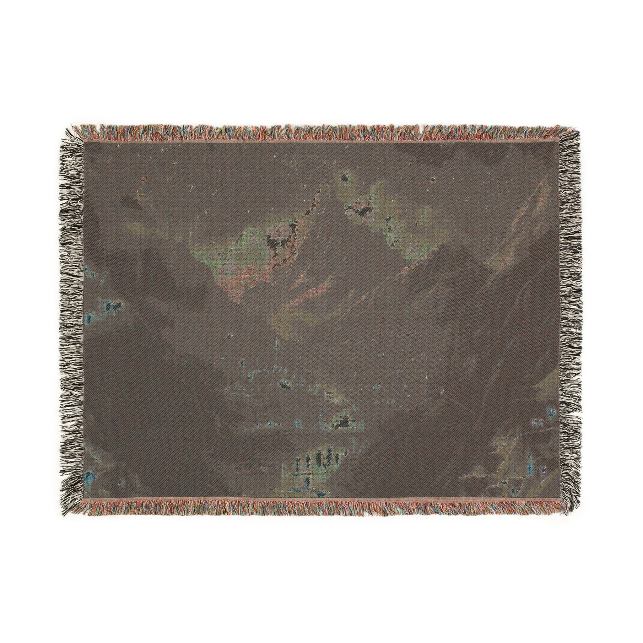 Starry night woven blanket with mystical mountain and glowing city lights