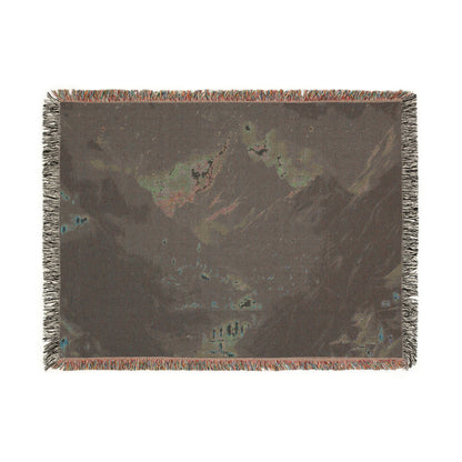Starry night woven blanket with mystical mountain and glowing city lights