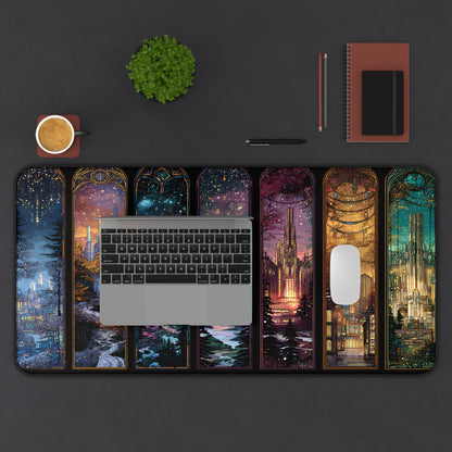 Scenes of Throne Fantasy Desk Mat | Book Lover Mouse Pad | Cozy Book Nook Gift | Aesthetic Office Decor for Readers