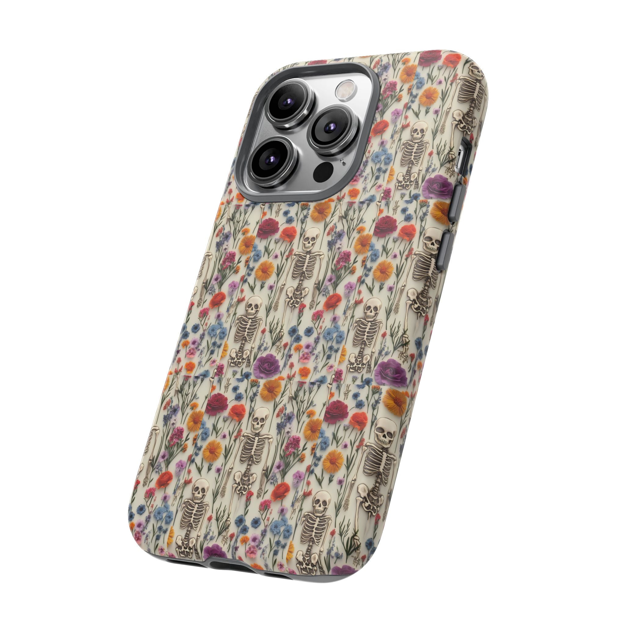 Skeleton Floral Phone Case – Gothic Vintage Botanical Skull Cover for iPhone, Samsung & Pixel Models