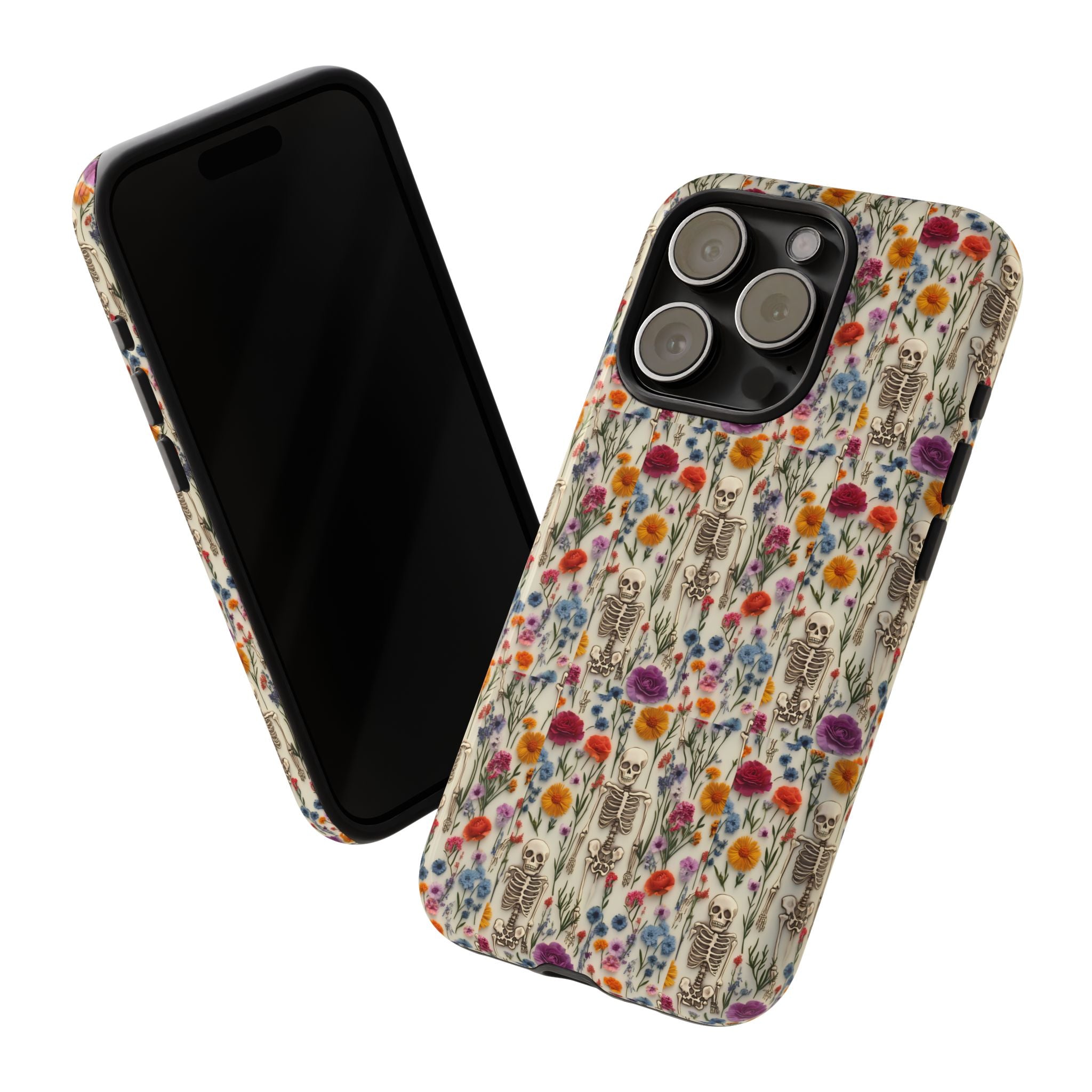 Skeleton Floral Phone Case – Gothic Vintage Botanical Skull Cover for iPhone, Samsung & Pixel Models