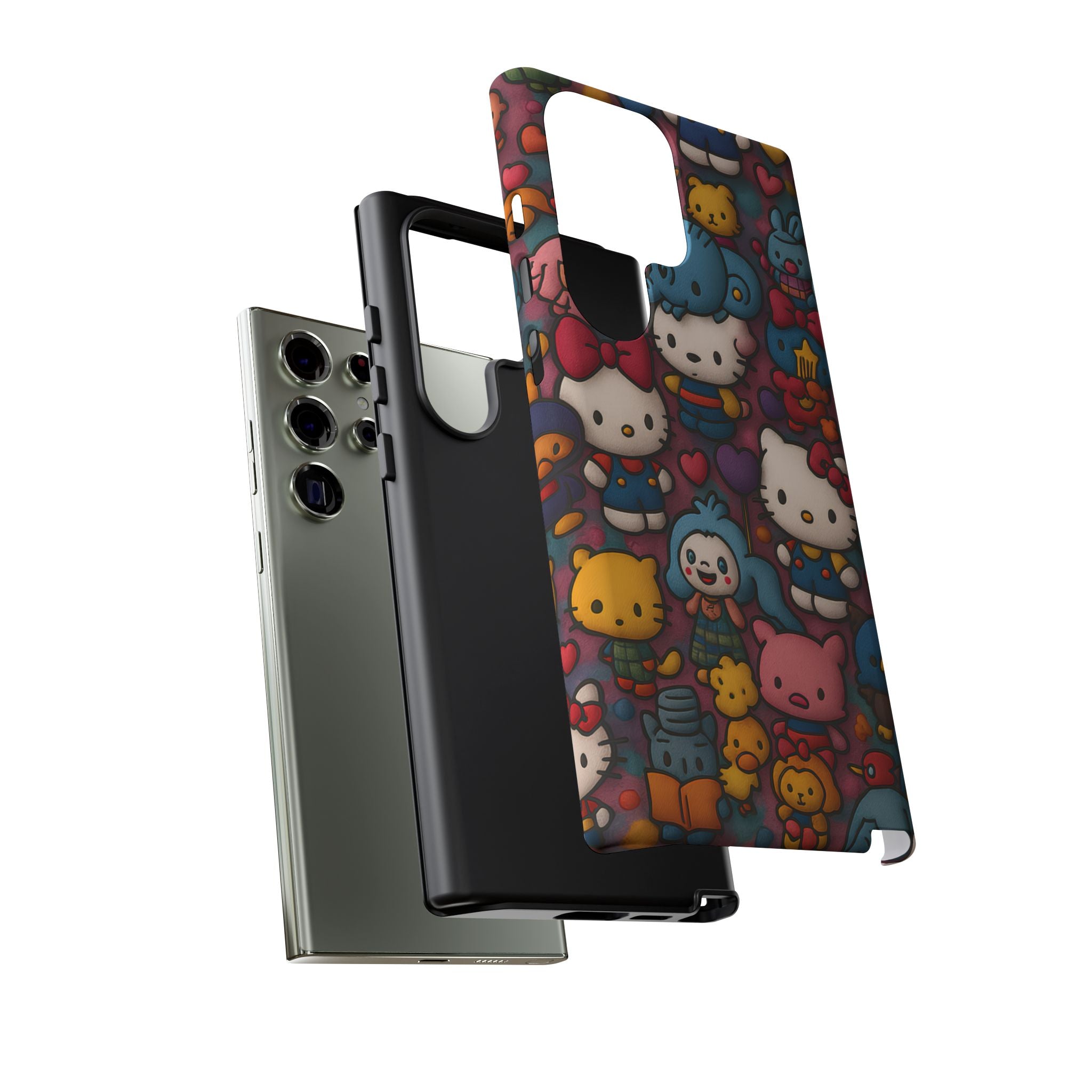 Cute Kawaii Cartoon Phone CaseColorful Hello Kitty Style Collage Cover for iPhone & Samsung