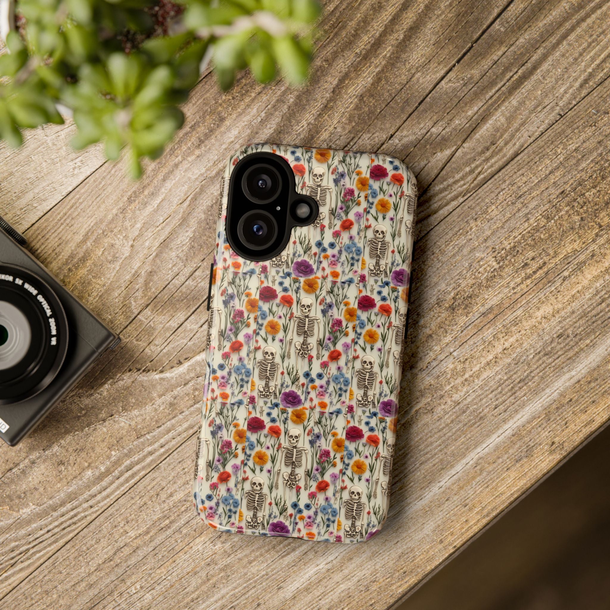 Skeleton Floral Phone Case – Gothic Vintage Botanical Skull Cover for iPhone, Samsung & Pixel Models