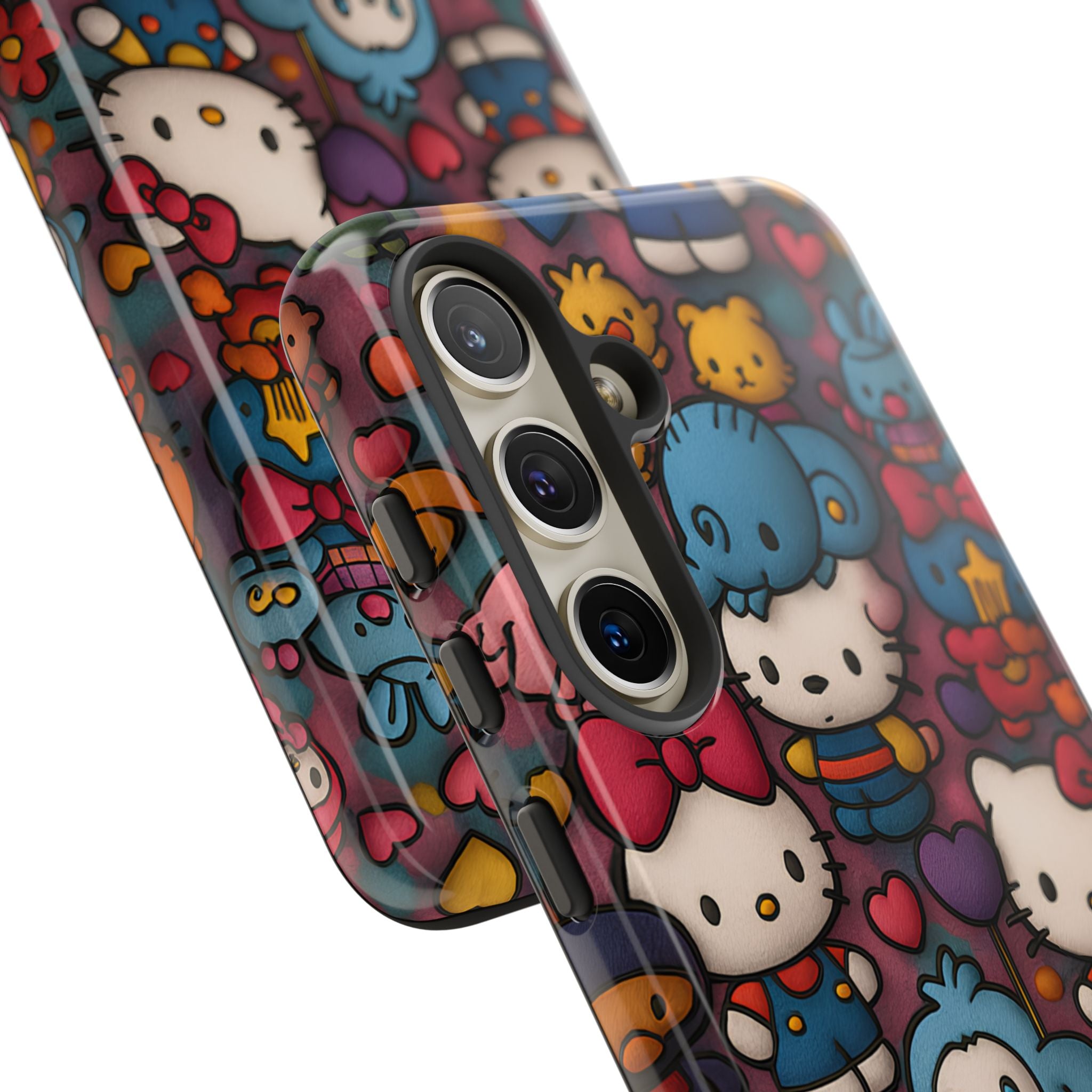 Cute Kawaii Cartoon Phone CaseColorful Hello Kitty Style Collage Cover for iPhone & Samsung