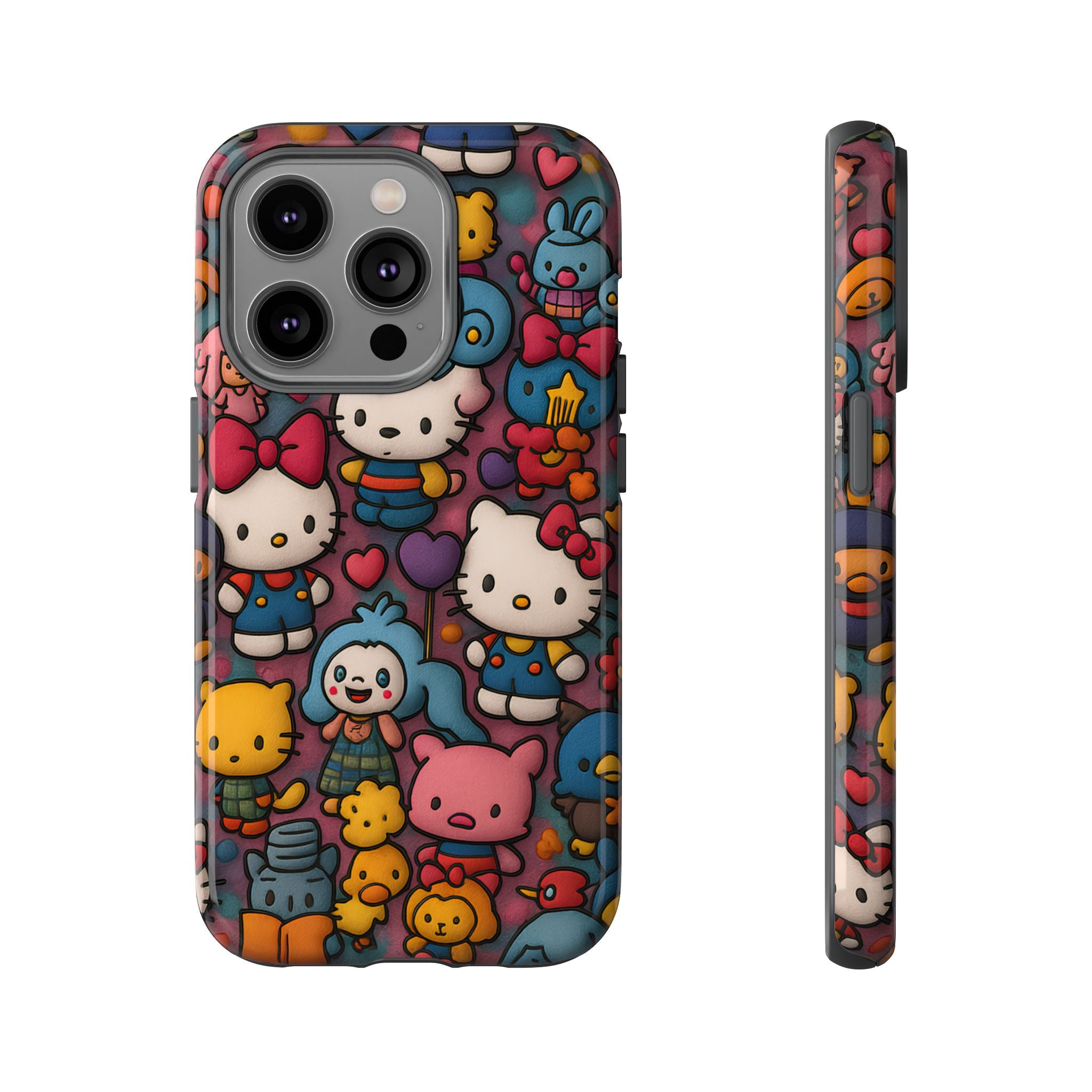 Cute Kawaii Cartoon Phone CaseColorful Hello Kitty Style Collage Cover for iPhone & Samsung