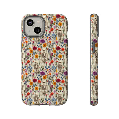 Skeleton Floral Phone Case – Gothic Vintage Botanical Skull Cover for iPhone, Samsung & Pixel Models