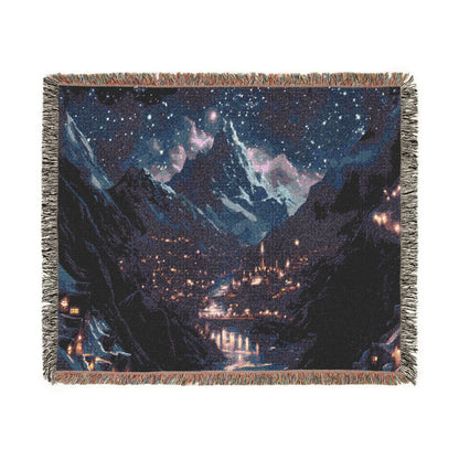 Woven tapestry throw with mountain galaxy night sky design for ACOTAR décor
