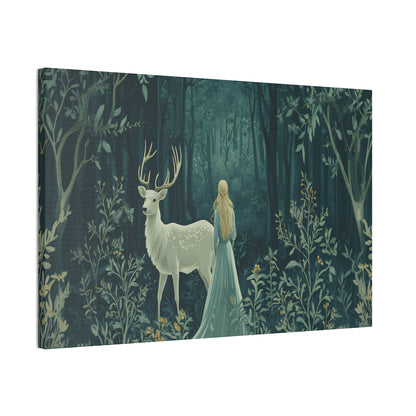 Enchanted Forest Stag & Maiden Canvas Wall Art Mystical Woodland Nature Lover Home Décor