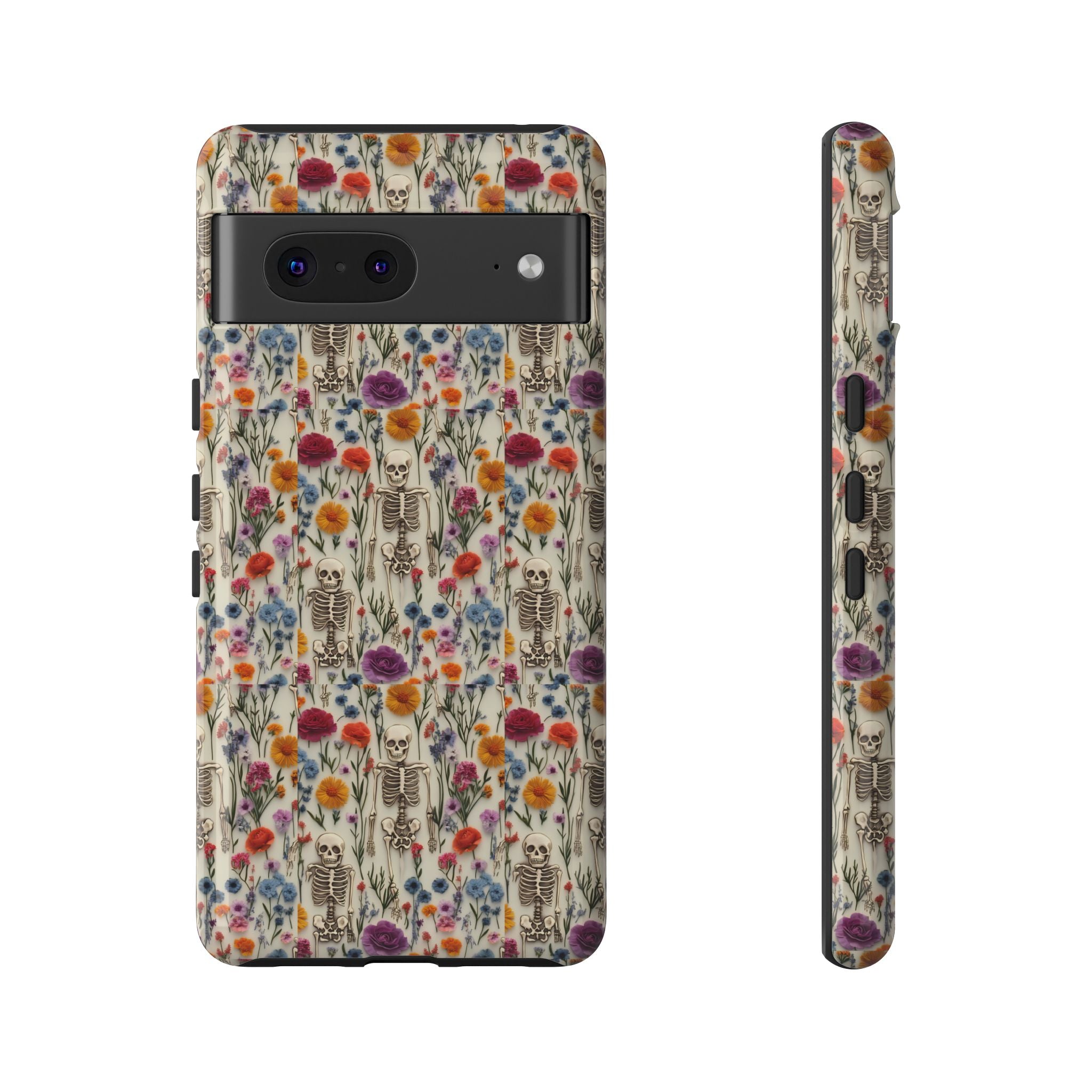 Skeleton Floral Phone Case – Gothic Vintage Botanical Skull Cover for iPhone, Samsung & Pixel Models