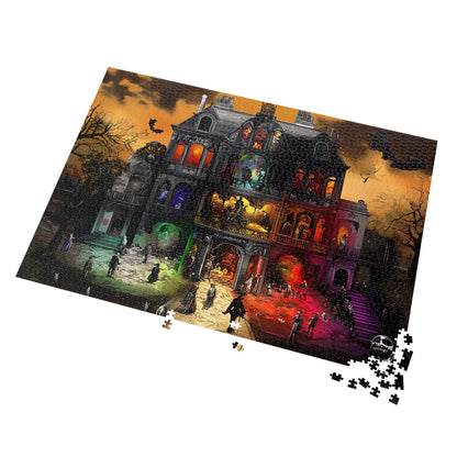Edgar Allan Poe Gothic Haunted Mansion Puzzle | Spooky Victorian Macabre Art Jigsaw for Adults