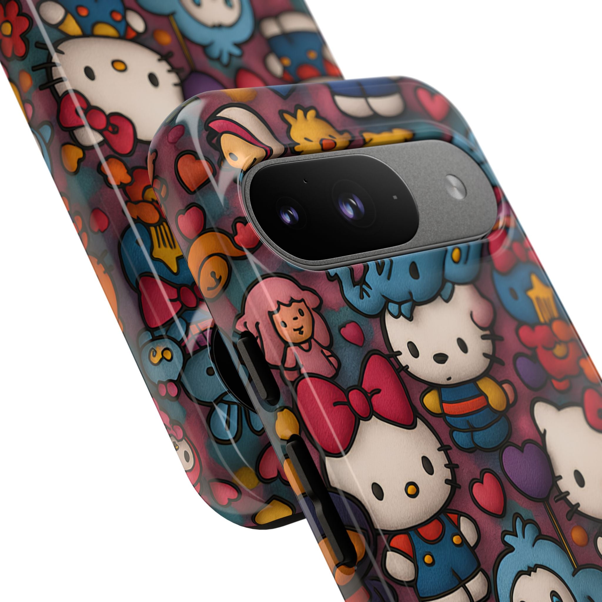 Cute Kawaii Cartoon Phone CaseColorful Hello Kitty Style Collage Cover for iPhone & Samsung