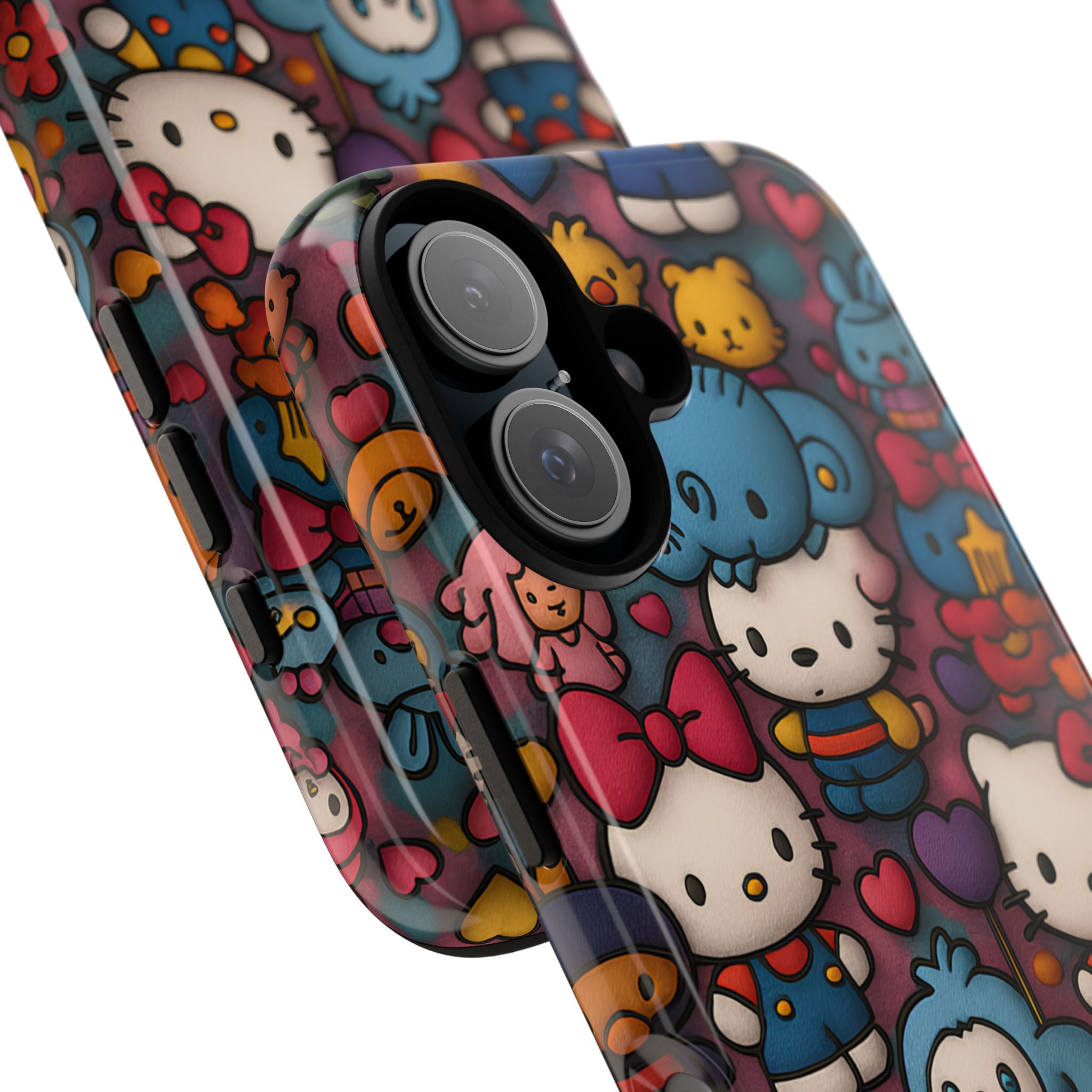 Cute Kawaii Cartoon Phone CaseColorful Hello Kitty Style Collage Cover for iPhone & Samsung