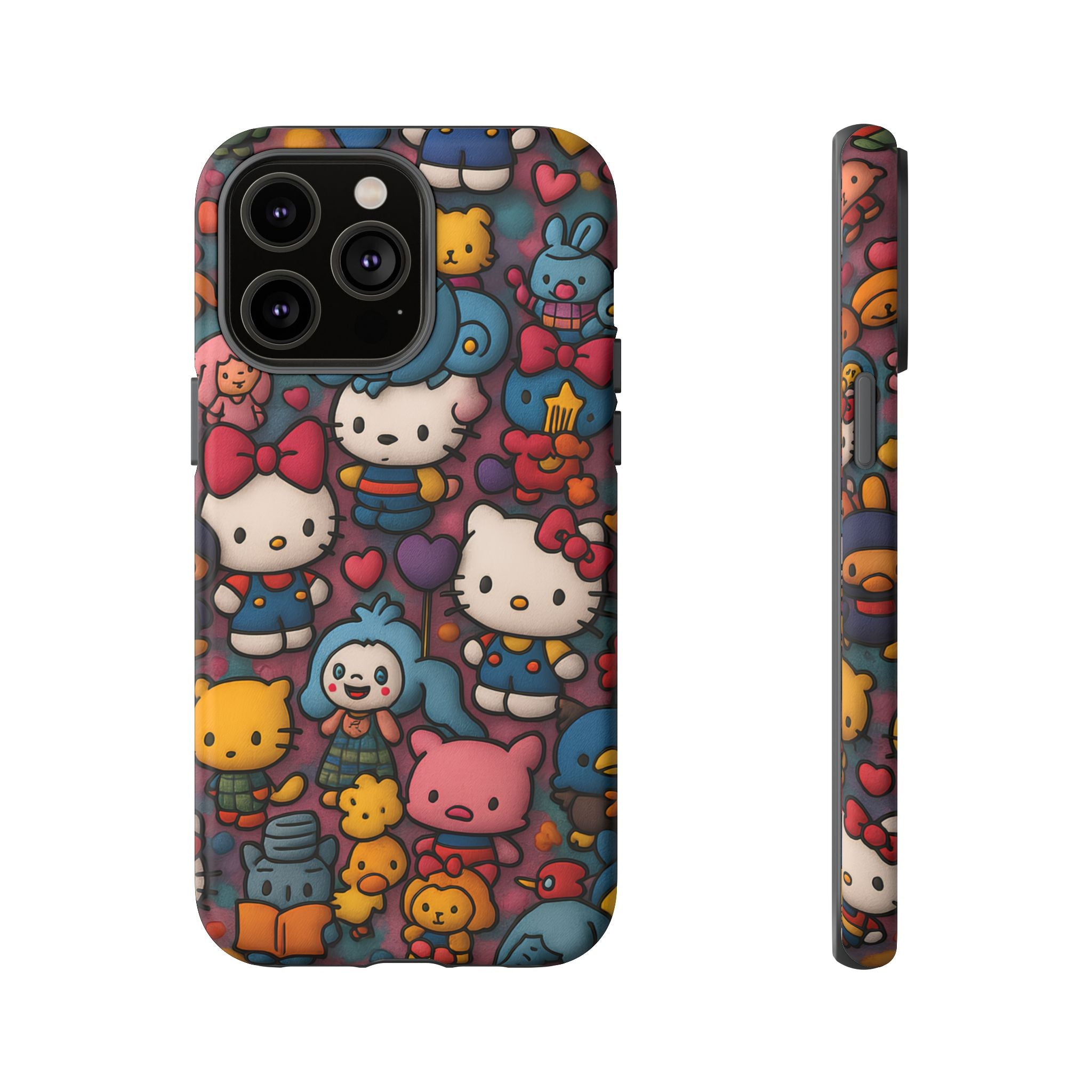 Cute Kawaii Cartoon Phone CaseColorful Hello Kitty Style Collage Cover for iPhone & Samsung