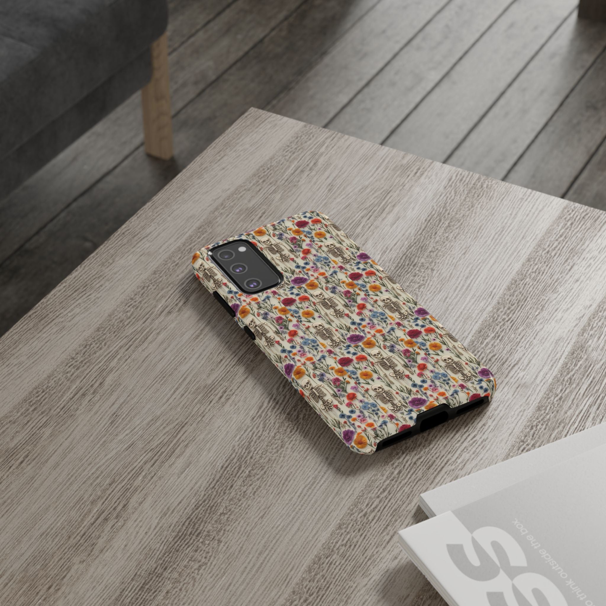 Skeleton Floral Phone Case – Gothic Vintage Botanical Skull Cover for iPhone, Samsung & Pixel Models
