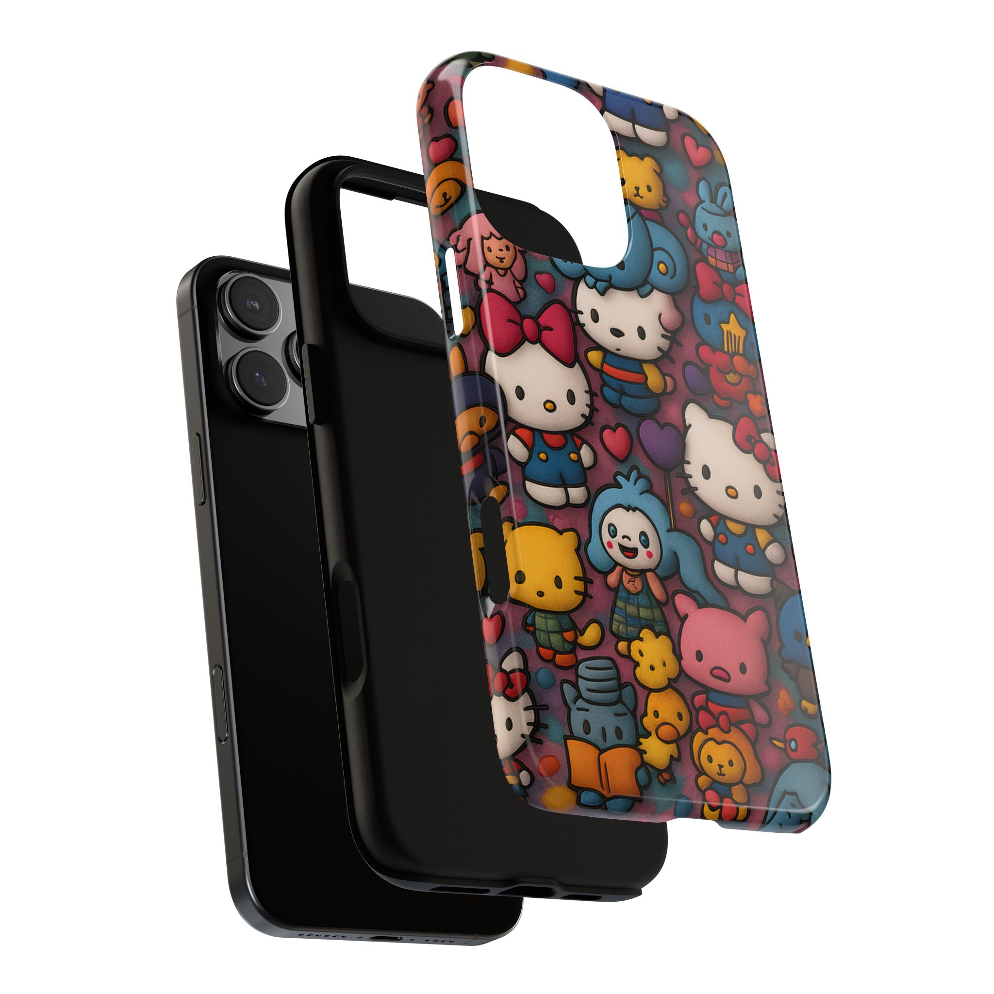 Cute Kawaii Cartoon Phone CaseColorful Hello Kitty Style Collage Cover for iPhone & Samsung