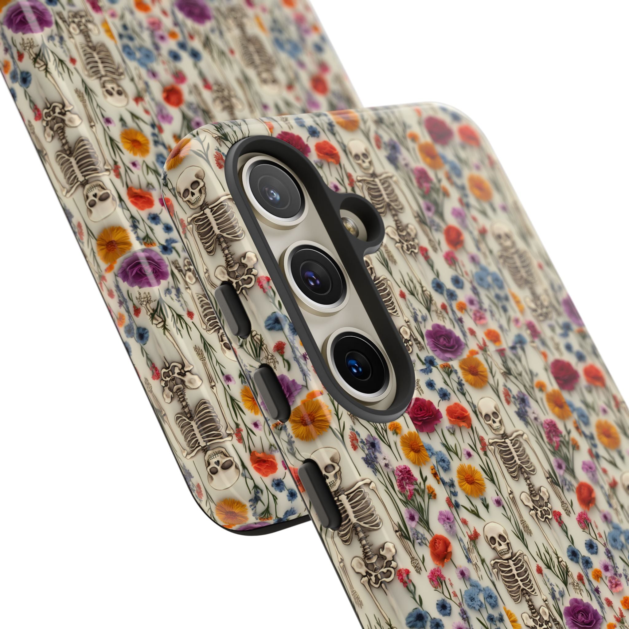 Skeleton Floral Phone Case – Gothic Vintage Botanical Skull Cover for iPhone, Samsung & Pixel Models