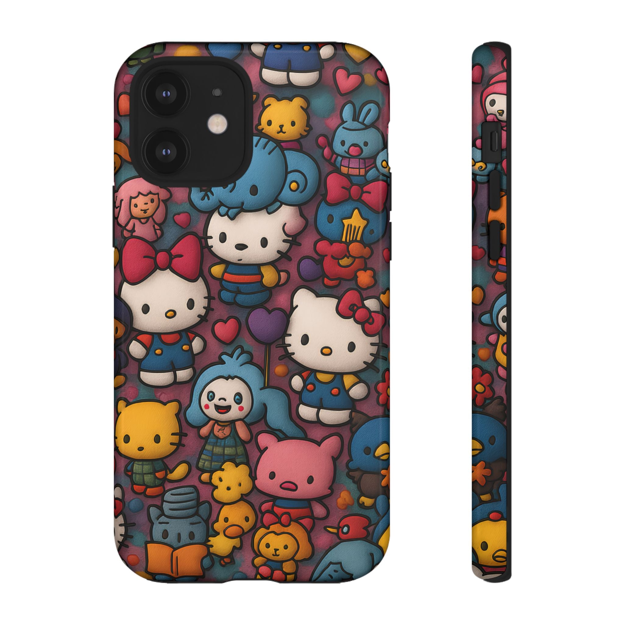 Cute Kawaii Cartoon Phone CaseColorful Hello Kitty Style Collage Cover for iPhone & Samsung