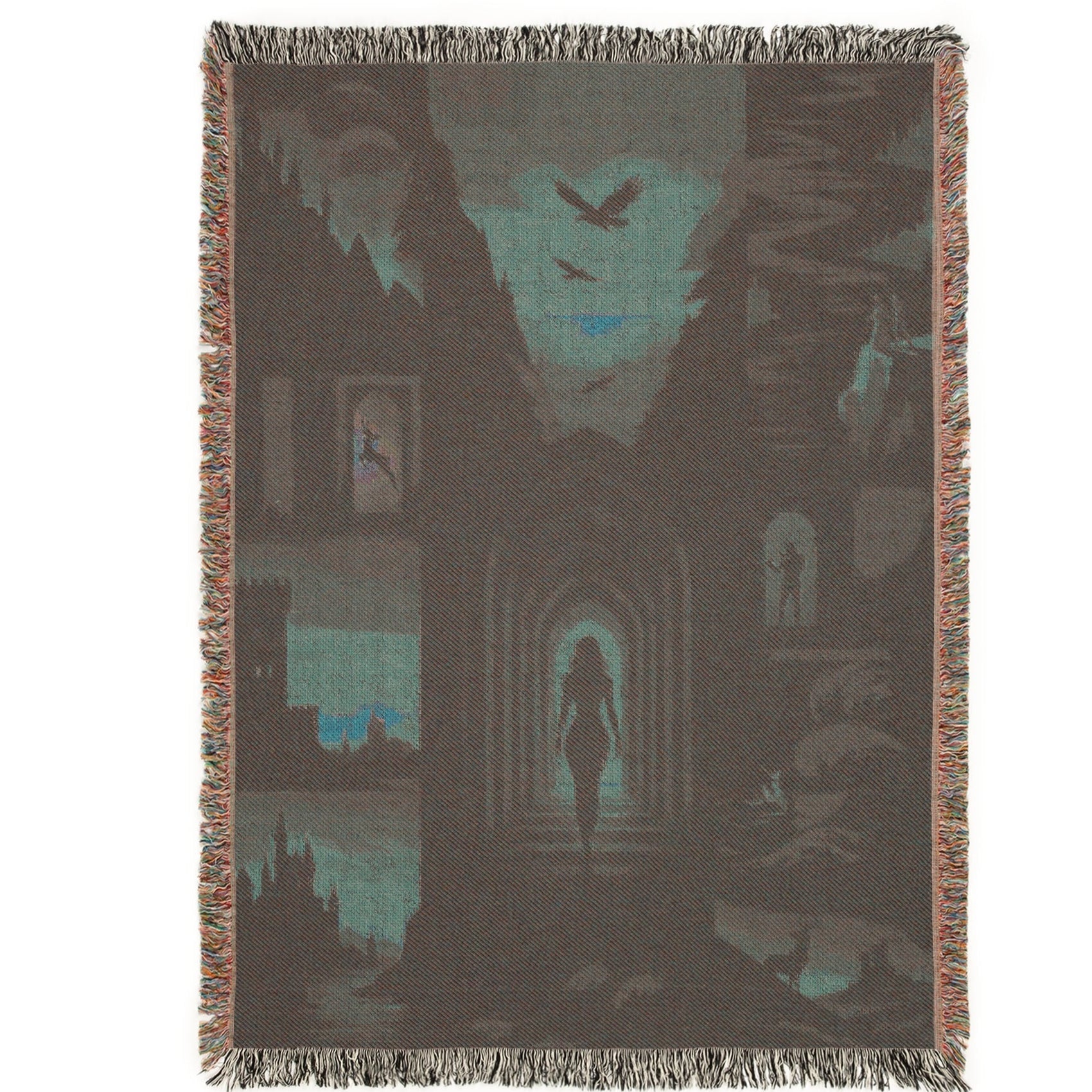 Gift-ready cotton woven blanket with decorative fringe and neutral colors