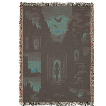 Gift-ready cotton woven blanket with decorative fringe and neutral colors