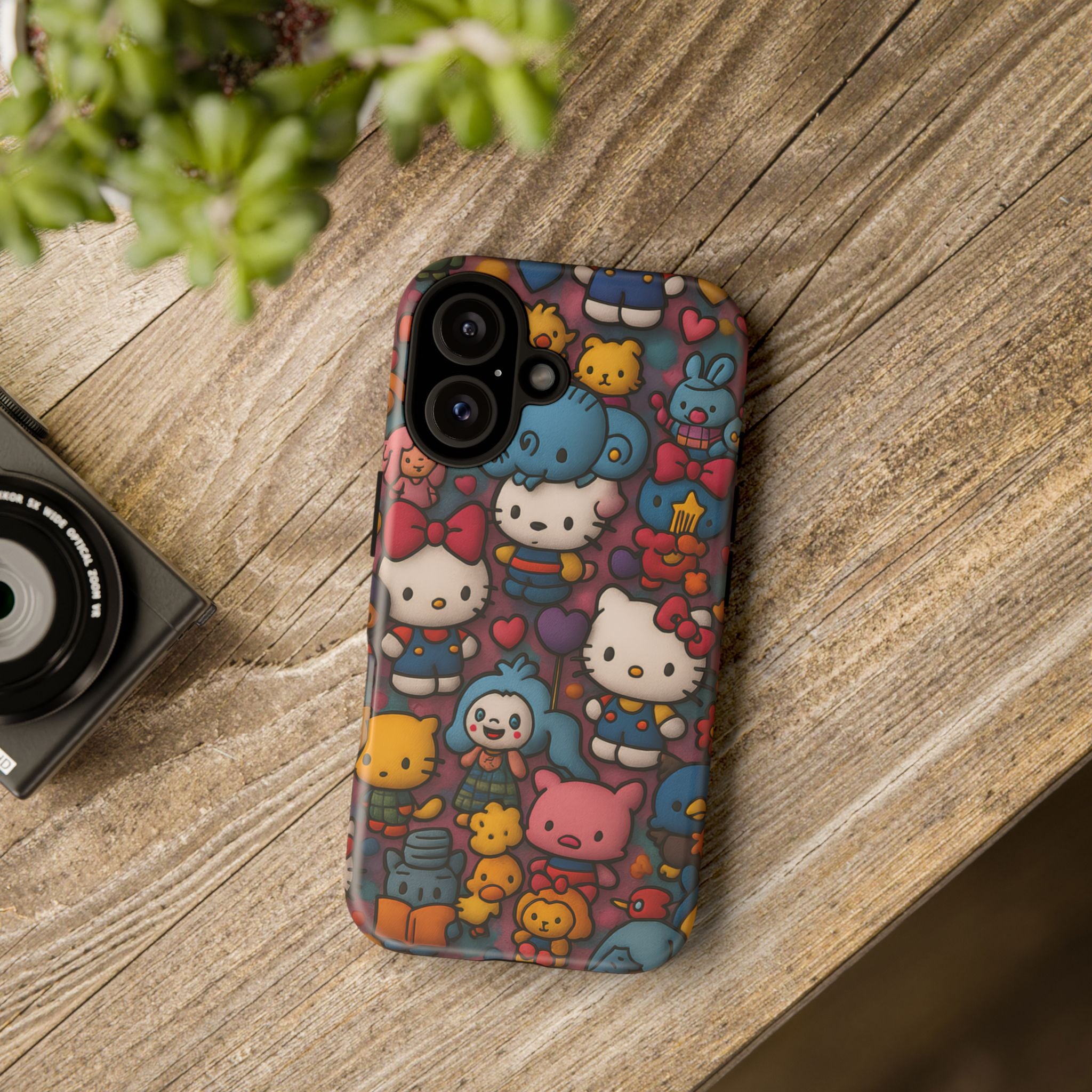 Cute Kawaii Cartoon Phone CaseColorful Hello Kitty Style Collage Cover for iPhone & Samsung