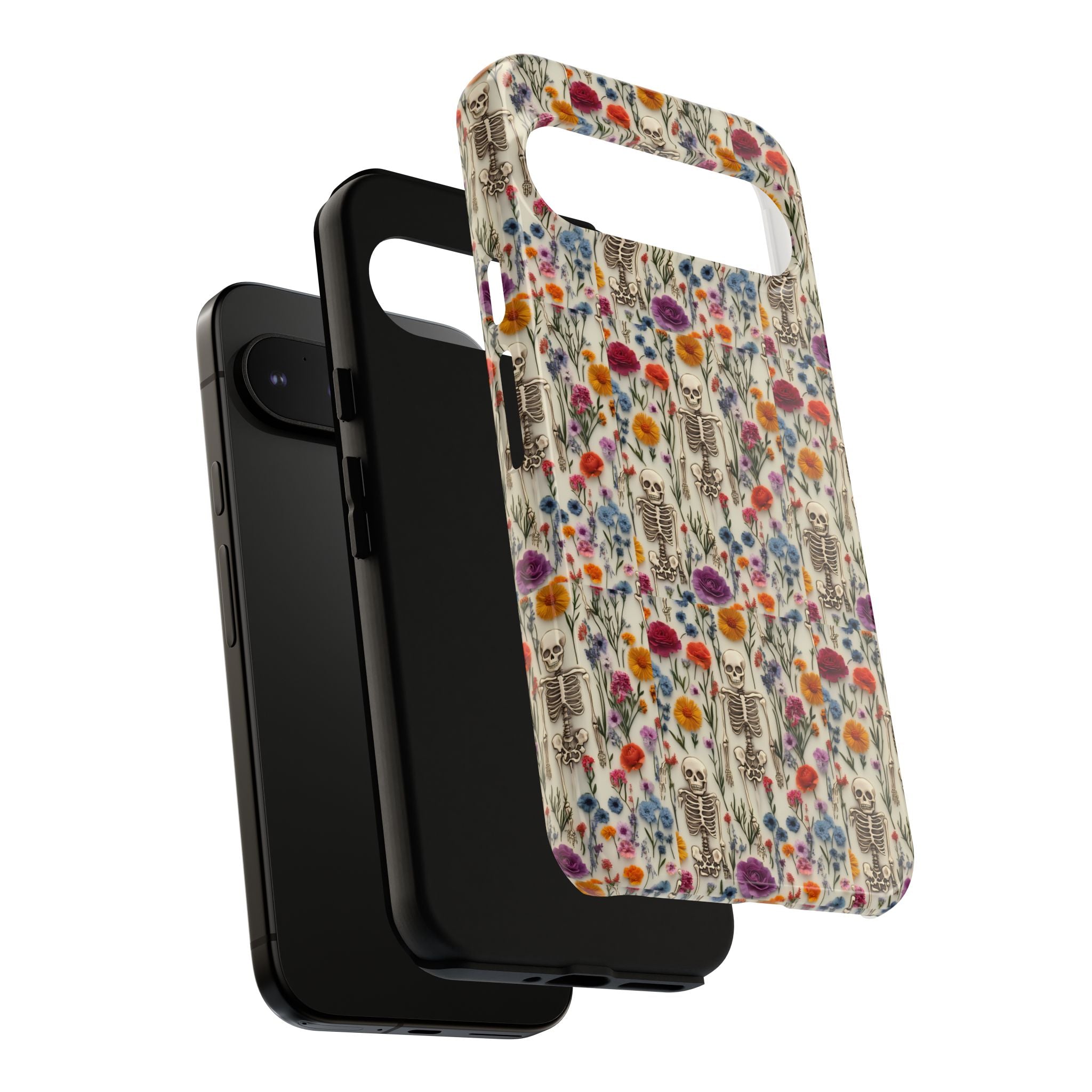 Skeleton Floral Phone Case – Gothic Vintage Botanical Skull Cover for iPhone, Samsung & Pixel Models