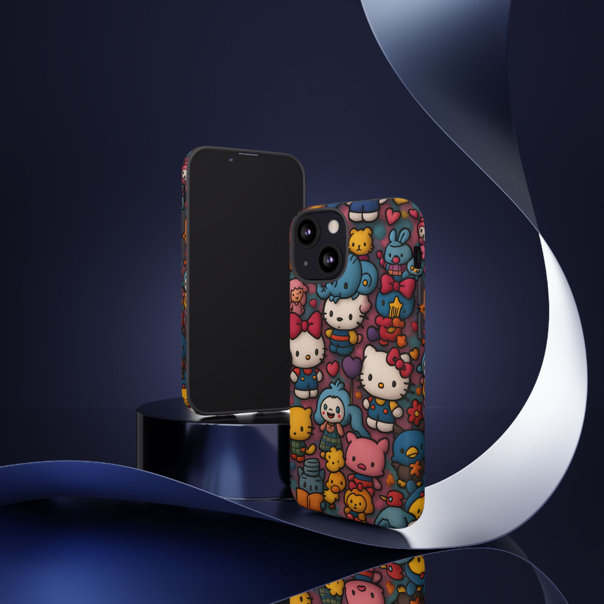 Cute Kawaii Cartoon Phone CaseColorful Hello Kitty Style Collage Cover for iPhone & Samsung