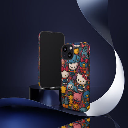 Cute Kawaii Cartoon Phone CaseColorful Hello Kitty Style Collage Cover for iPhone & Samsung