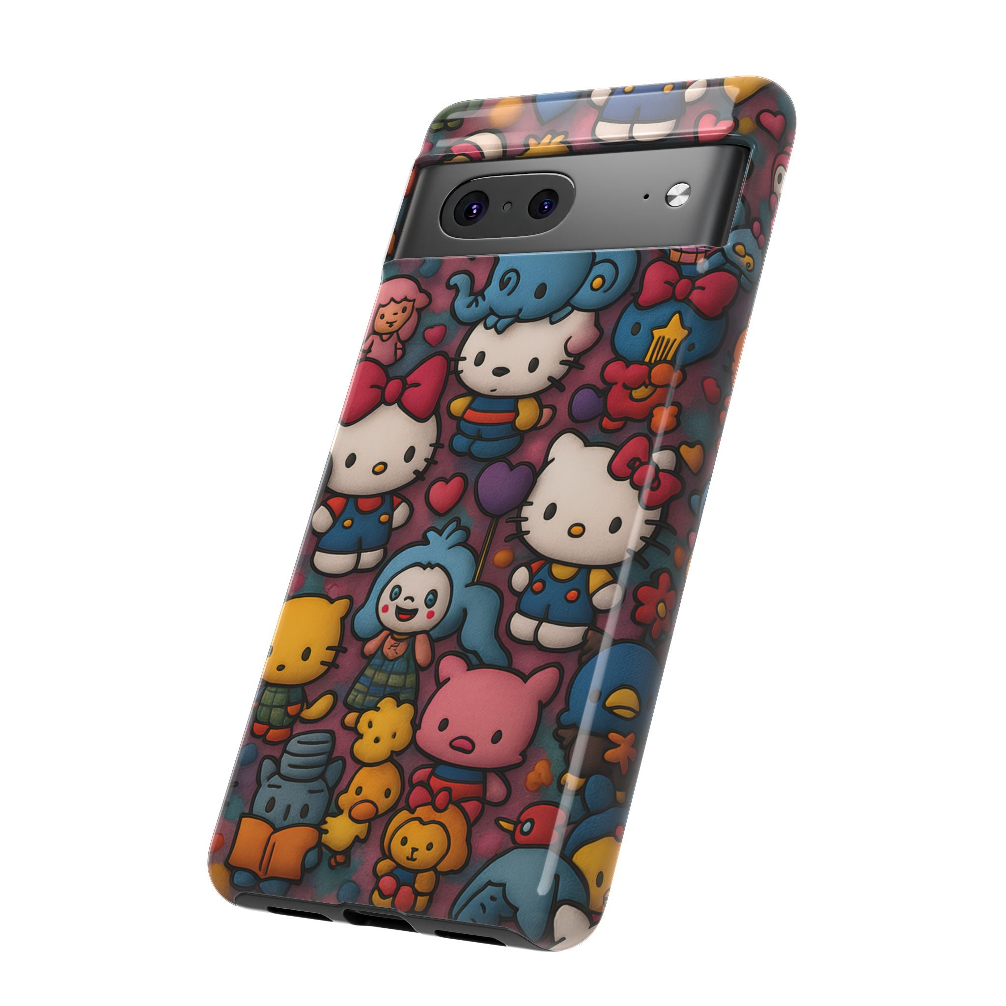 Cute Kawaii Cartoon Phone CaseColorful Hello Kitty Style Collage Cover for iPhone & Samsung