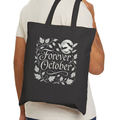 Forever October Canvas Tote Bag Eco-Friendly Fall Market Bag for Spooky Season & Everyday Use