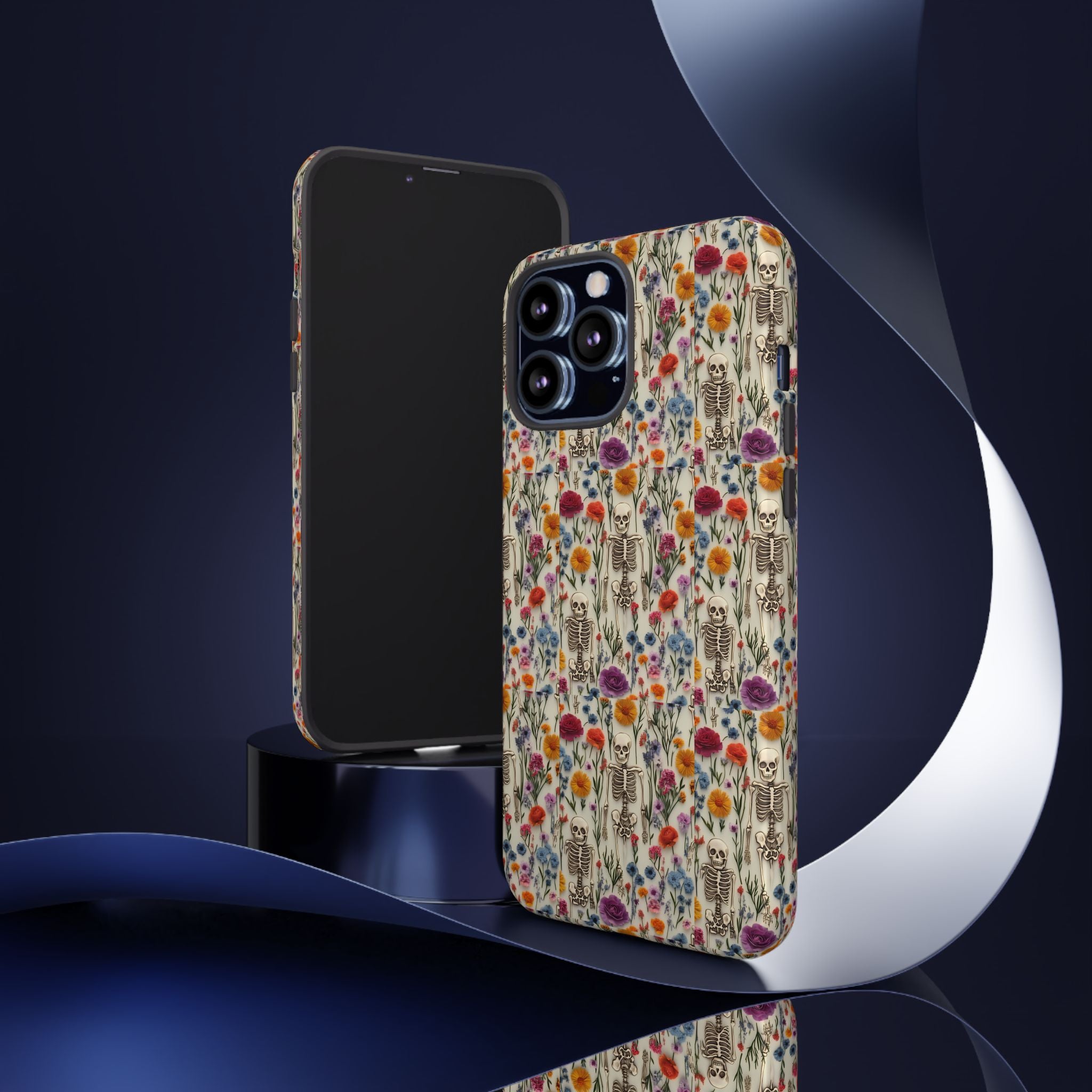 Skeleton Floral Phone Case – Gothic Vintage Botanical Skull Cover for iPhone, Samsung & Pixel Models