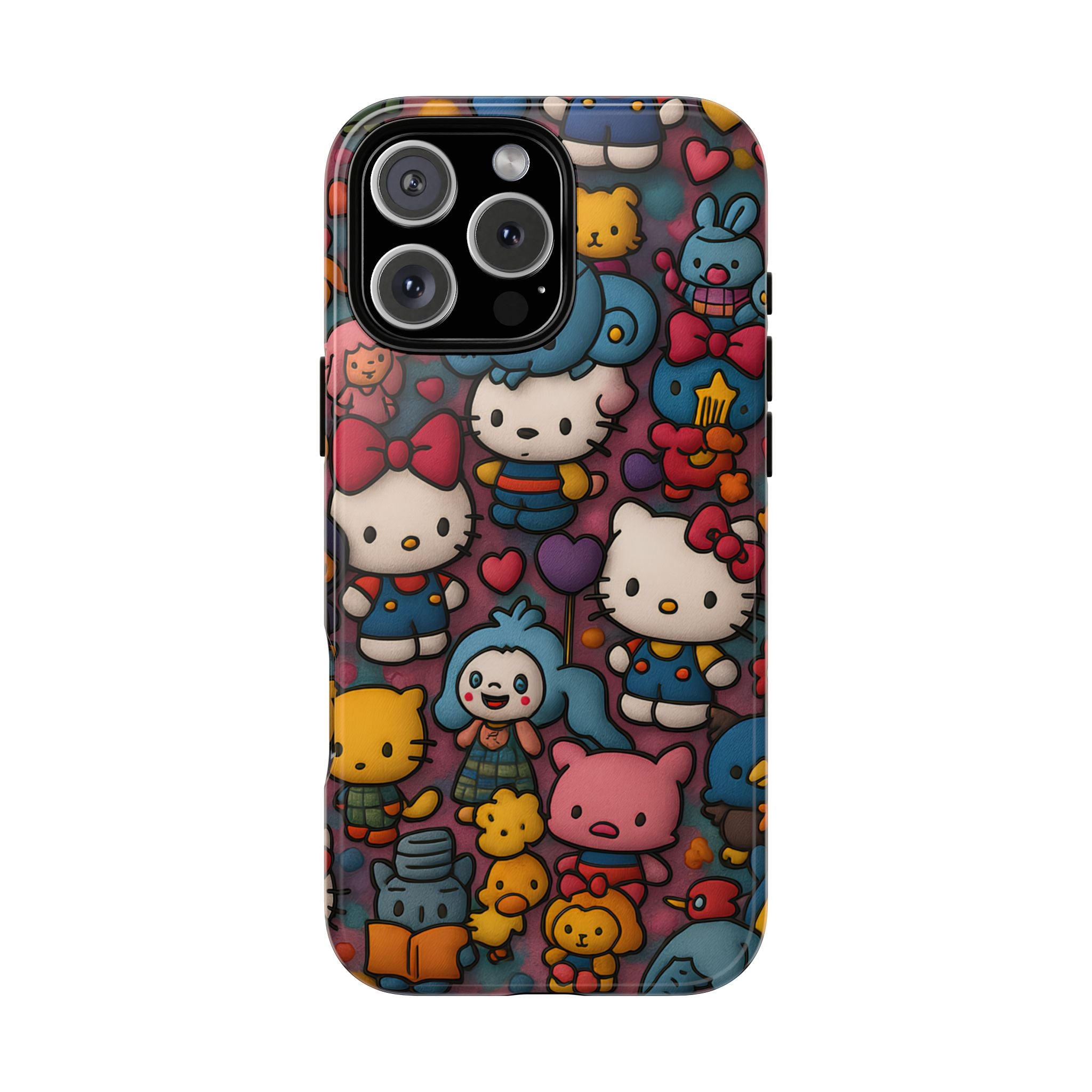Cute Kawaii Cartoon Phone CaseColorful Hello Kitty Style Collage Cover for iPhone & Samsung