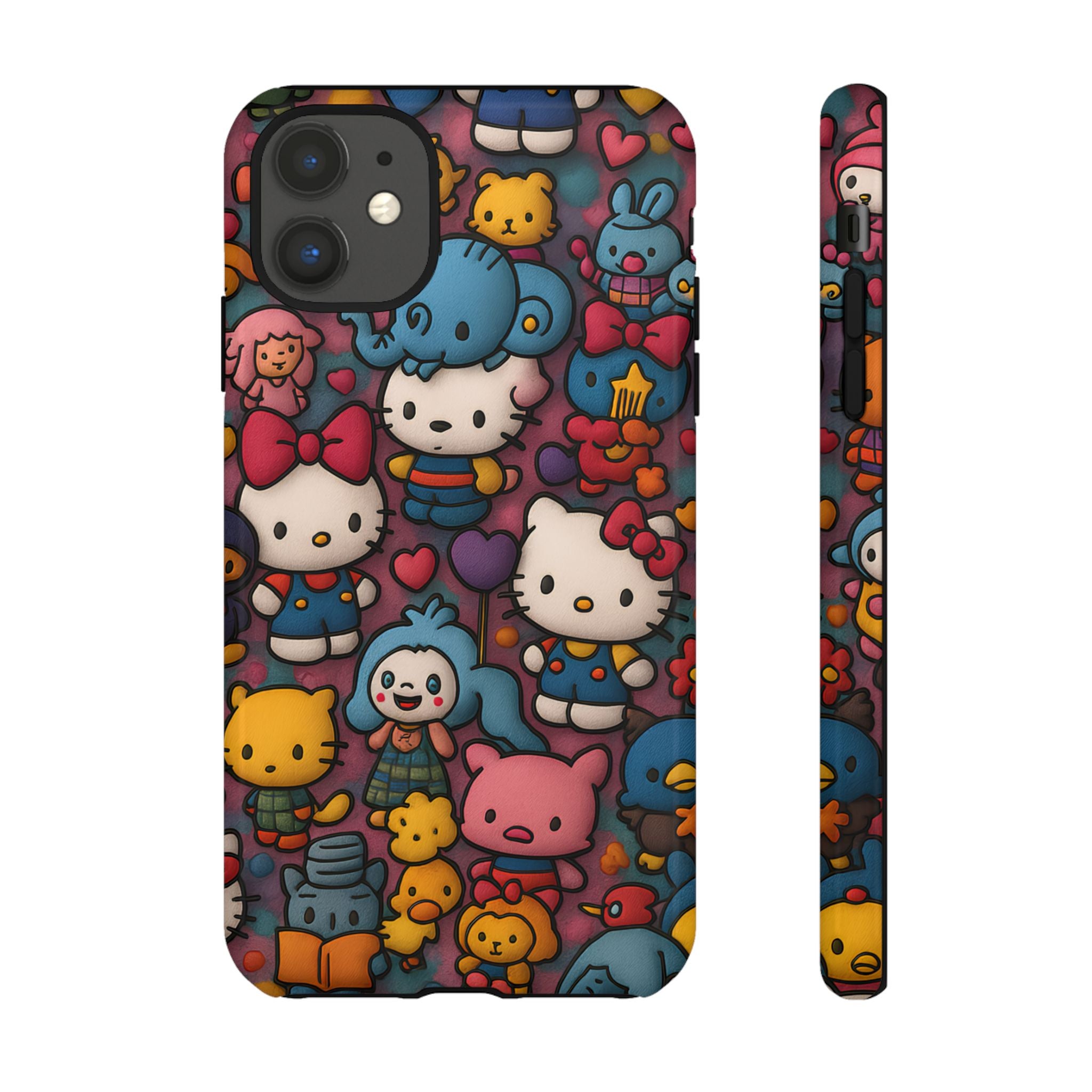 Cute Kawaii Cartoon Phone CaseColorful Hello Kitty Style Collage Cover for iPhone & Samsung