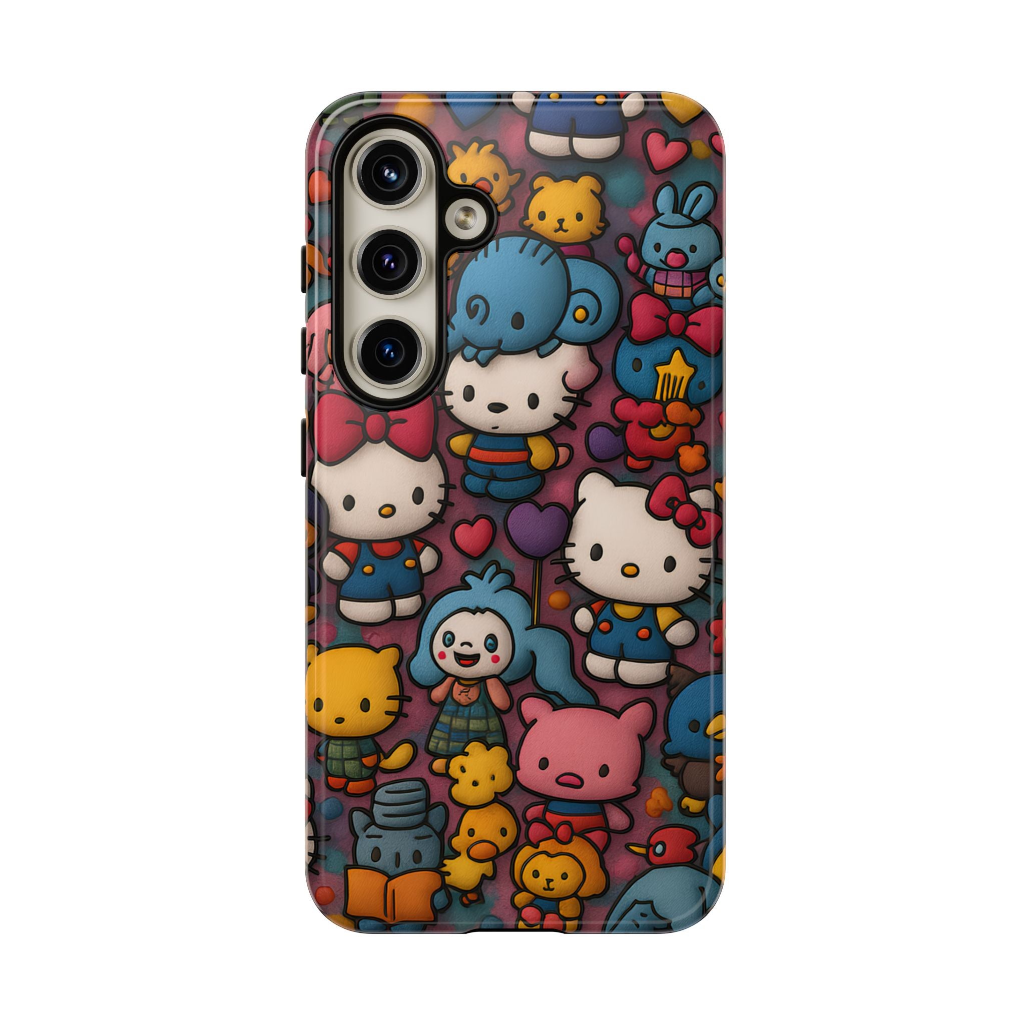 Cute Kawaii Cartoon Phone CaseColorful Hello Kitty Style Collage Cover for iPhone & Samsung