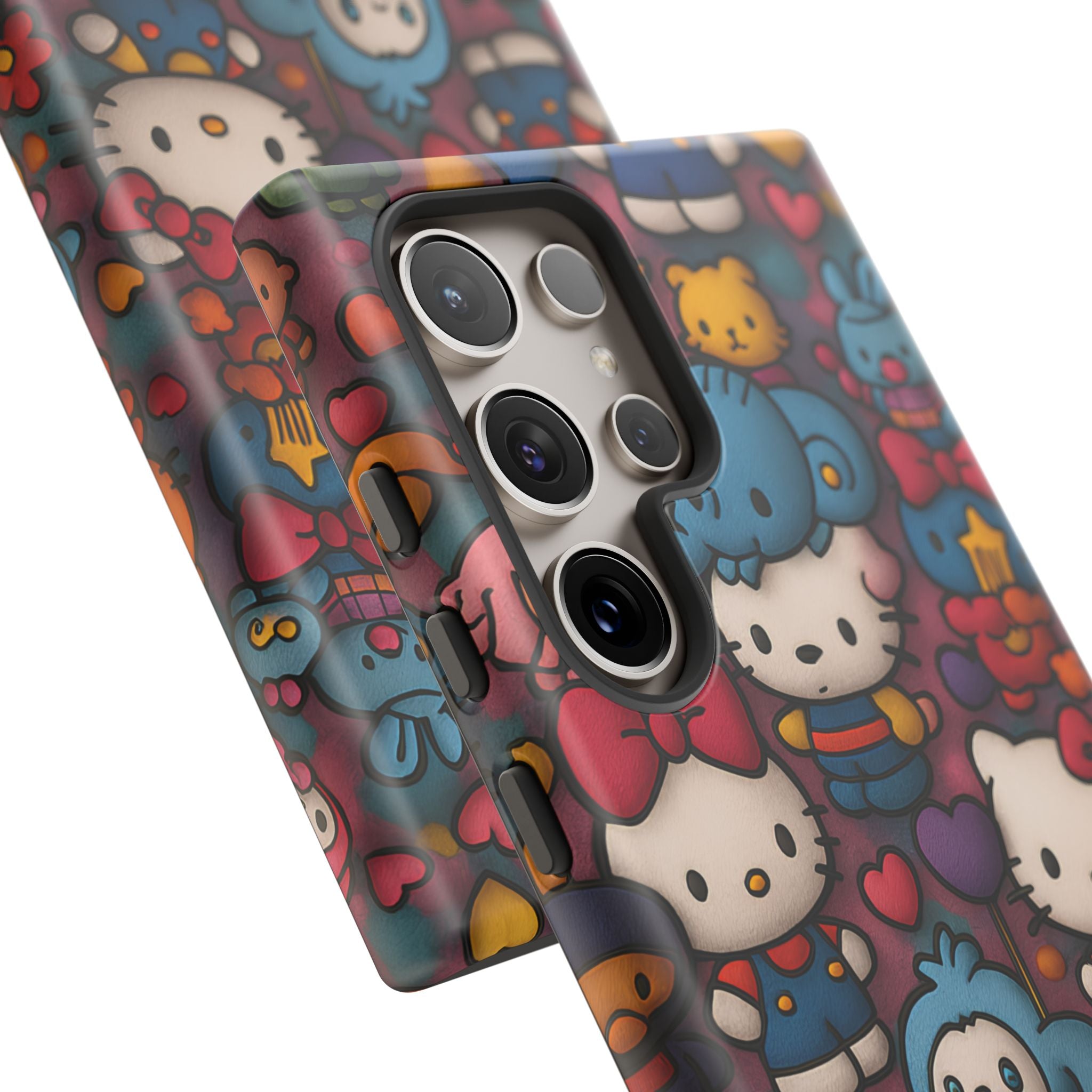 Cute Kawaii Cartoon Phone CaseColorful Hello Kitty Style Collage Cover for iPhone & Samsung