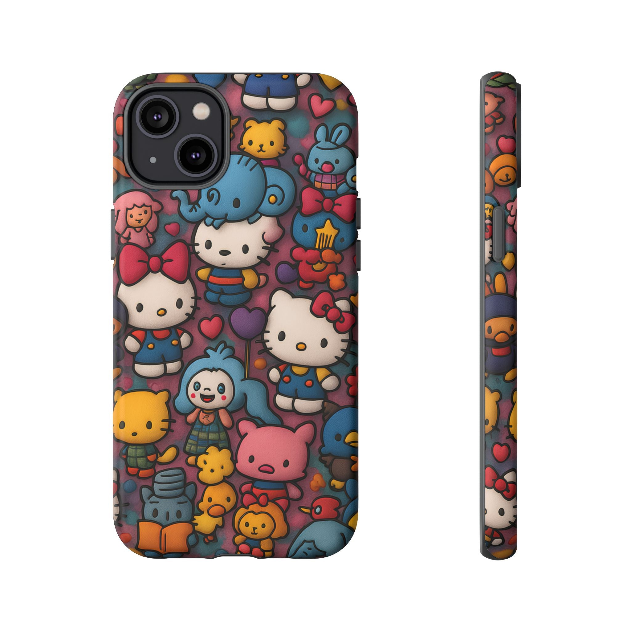 Cute Kawaii Cartoon Phone CaseColorful Hello Kitty Style Collage Cover for iPhone & Samsung