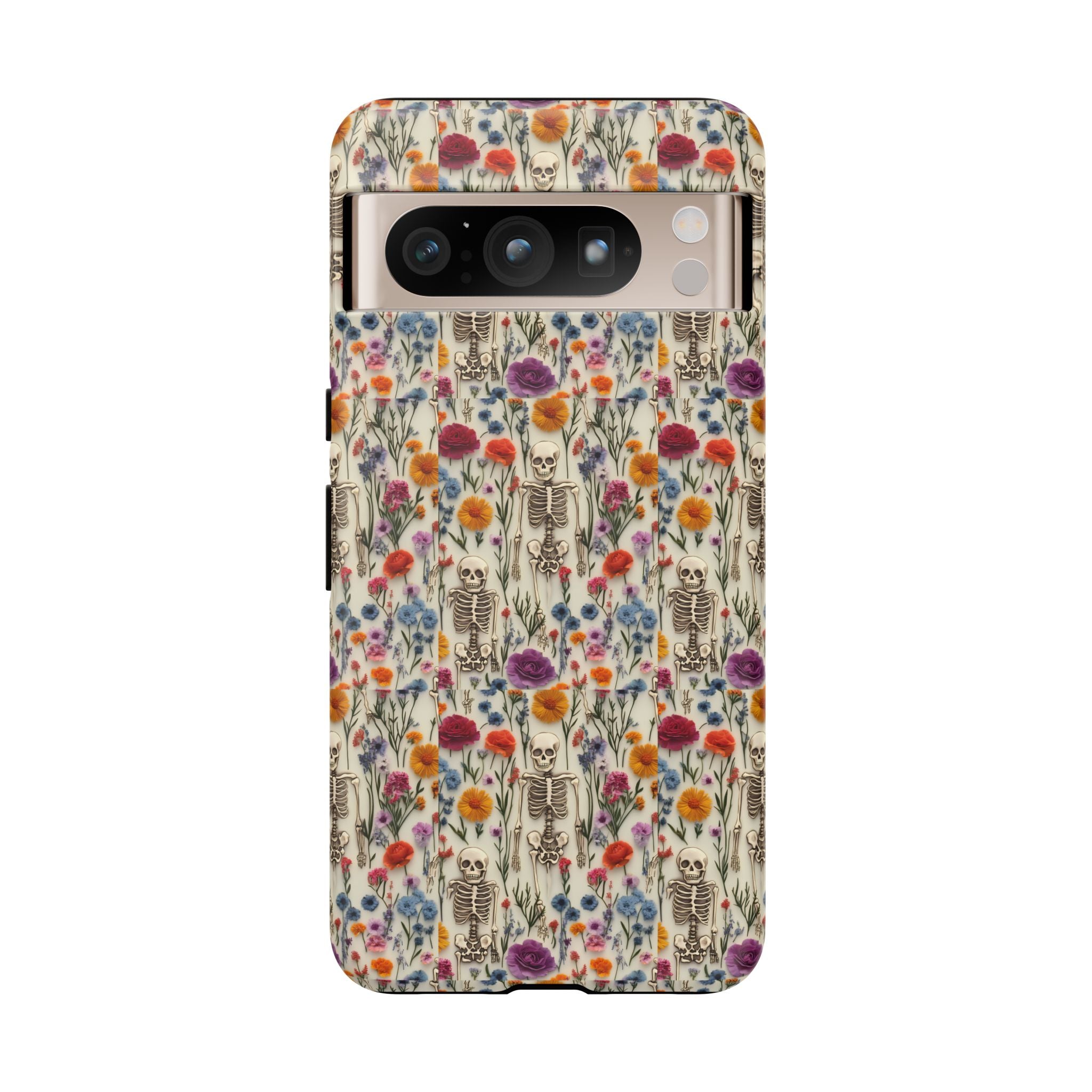 Skeleton Floral Phone Case – Gothic Vintage Botanical Skull Cover for iPhone, Samsung & Pixel Models