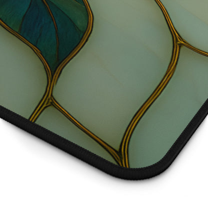 Wildflower Desk Mat Mousepad | Faux Stained Glass Rose Floral Gaming Pad, Large Office Desk Accessory