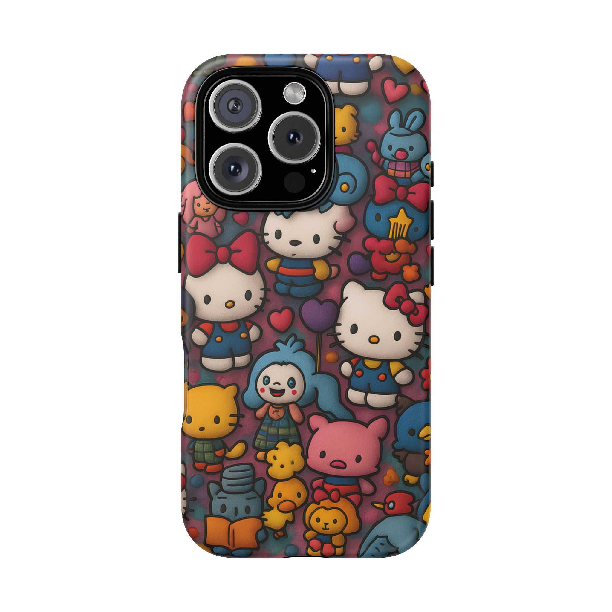 Cute Kawaii Cartoon Phone CaseColorful Hello Kitty Style Collage Cover for iPhone & Samsung