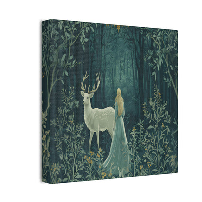 Enchanted Forest Stag & Maiden Canvas Wall Art Mystical Woodland Nature Lover Home Décor